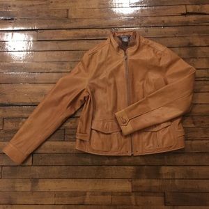 Brown 100% leather jacket zip front